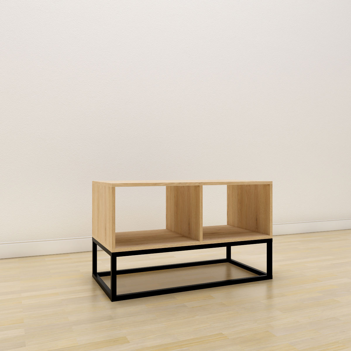 Μοντέρνα Ξύλινη Ραφιέρα με Μεταλλική Βάση – Minimal Design
